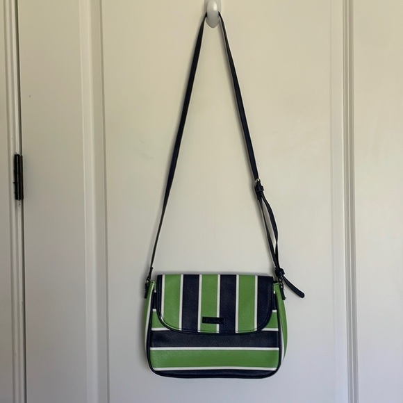 Vera Bradley Striped Crossbody Bag Green/Navy - Picture 1 of 7